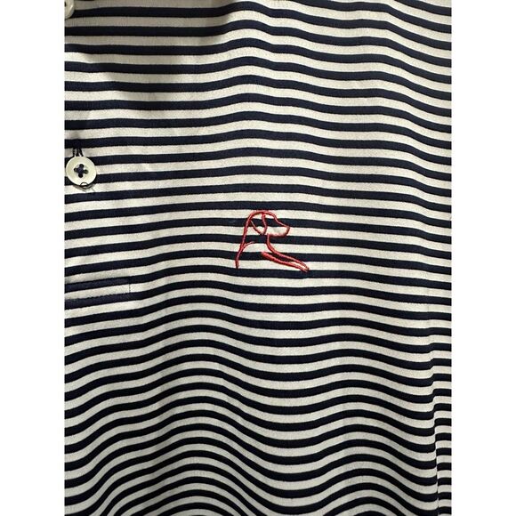 Rhoback Mens Golf Polo "The Reeve" Blue/White Striped Polyester/Spandex Sz S euc - Picture 3 of 7